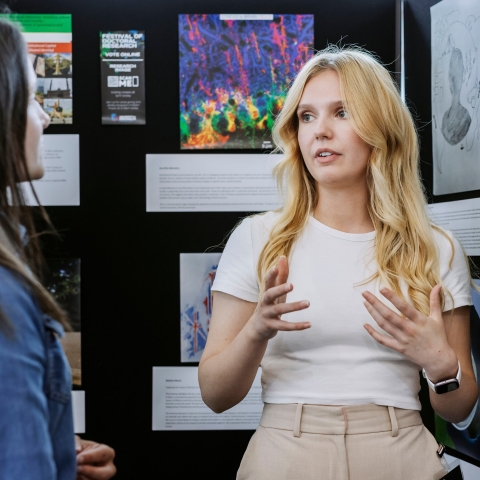 Photo of Laura Saunders presenting information at stall.
- Festival of Doctoral Research
FOR GRADUATE SCHOOL USE ONLY