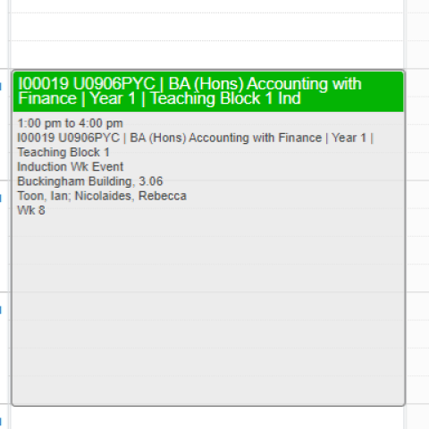 This is an example of an induction week timetable.