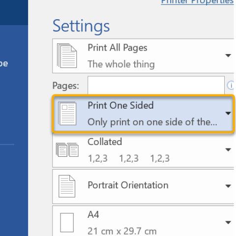 Selecting to print a single side of paper