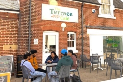 Students hanging out at the Terrace Café