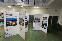 Exhibition boards set up in The Third Space in the Students Union building