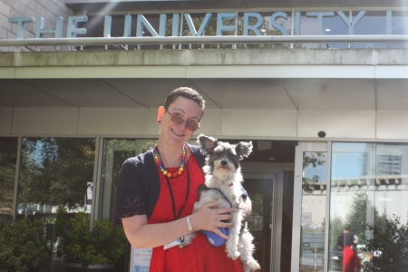 Harriet and Toto in front of the Library