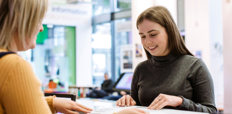 A students seeking advice from a career consultant.