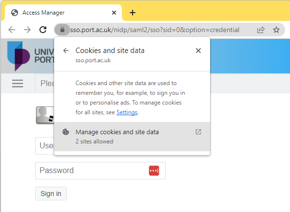 Select manage cookies and site data