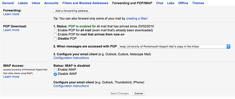 Gmail Forwarding settings